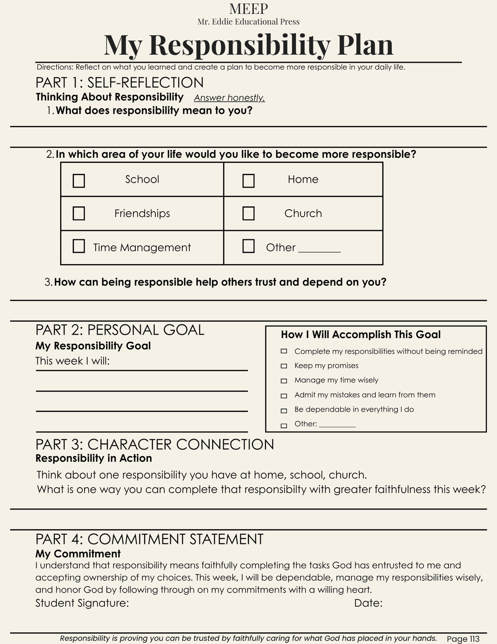 6th Grade Christian Character & Life Prep Curriculum