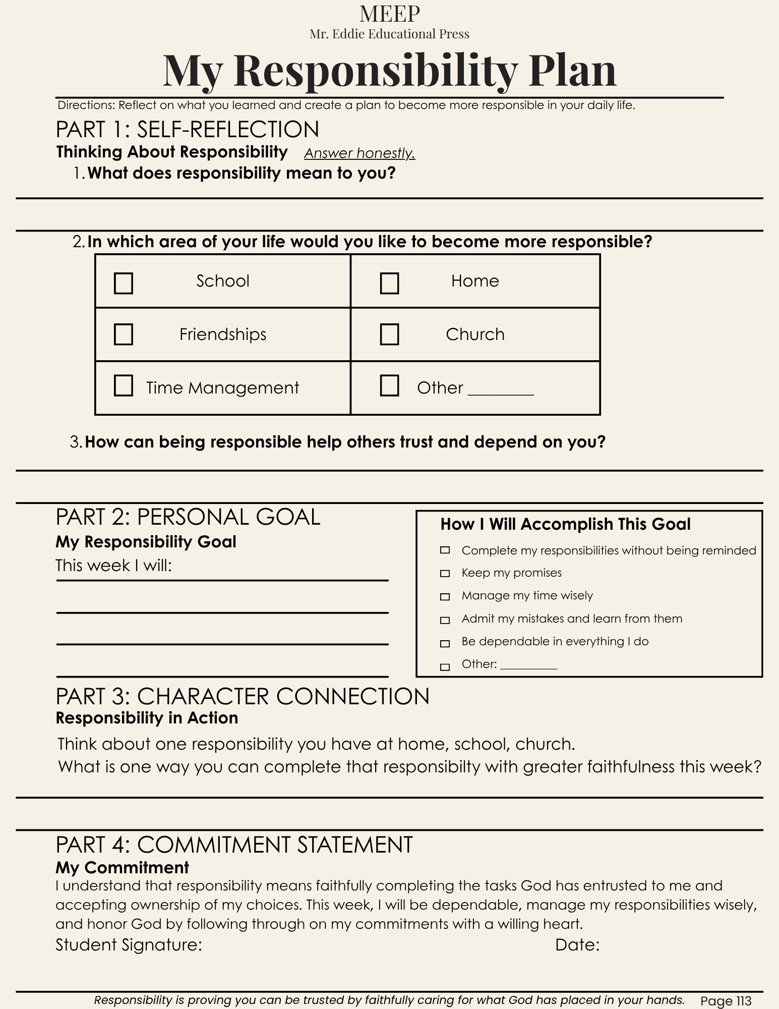 6th Grade Christian Character & Life Prep Curriculum