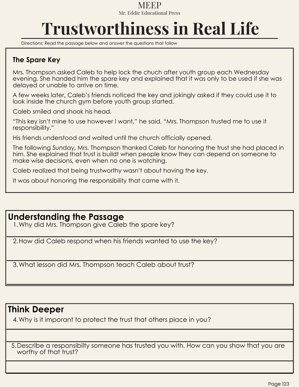 6th Grade Christian Character & Life Prep Curriculum