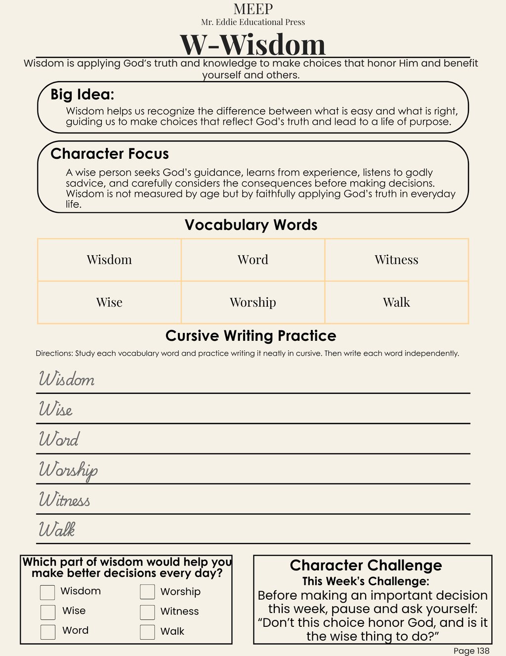 6th Grade Christian Character & Life Prep Curriculum