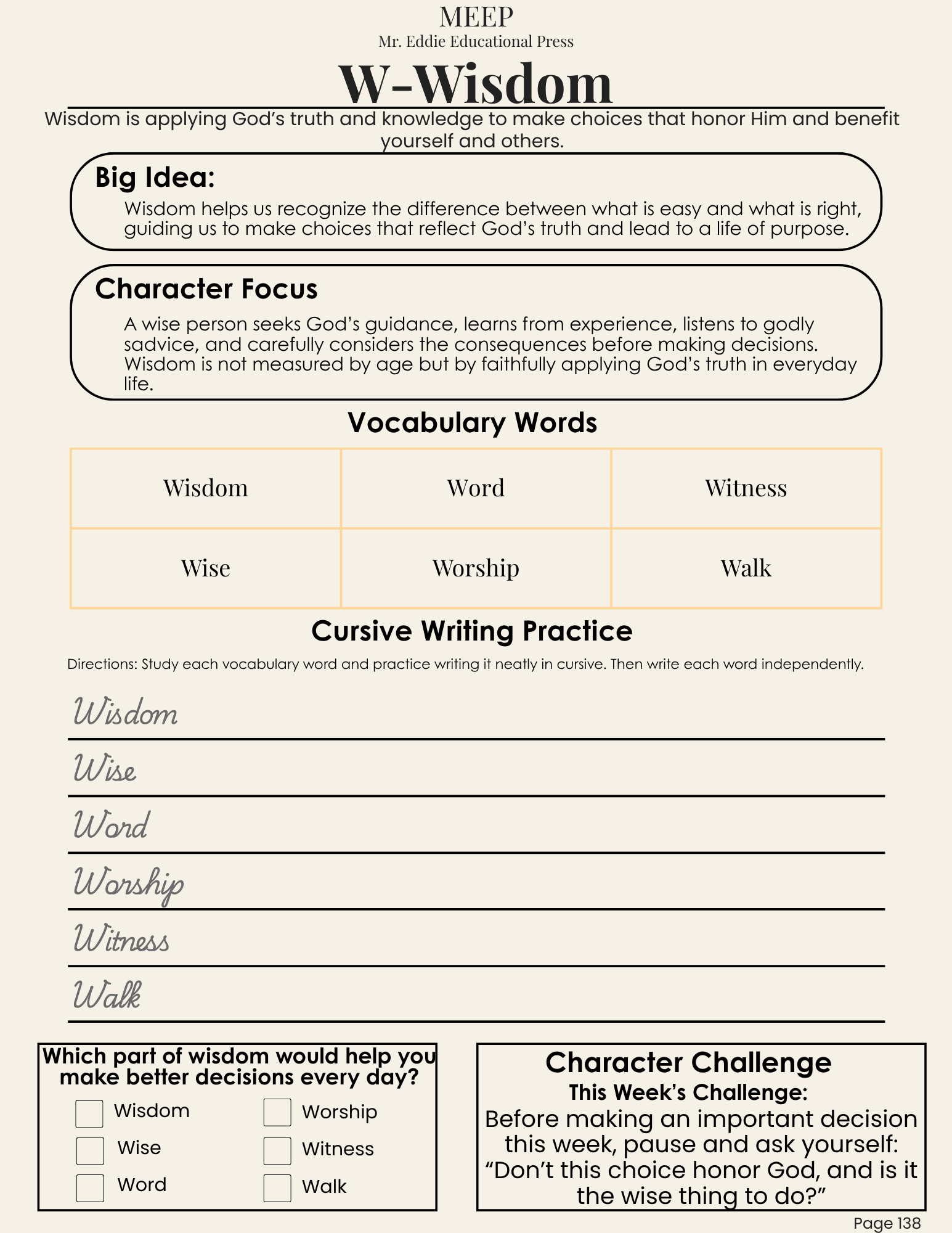 6th Grade Christian Character & Life Prep Curriculum
