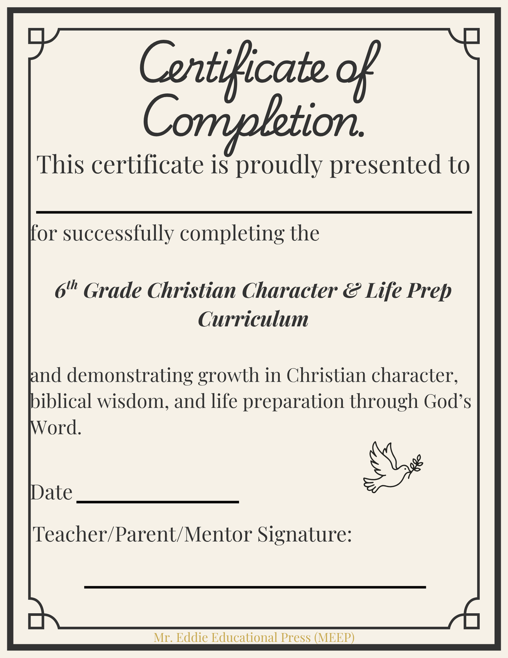 6th Grade Christian Character & Life Prep Curriculum