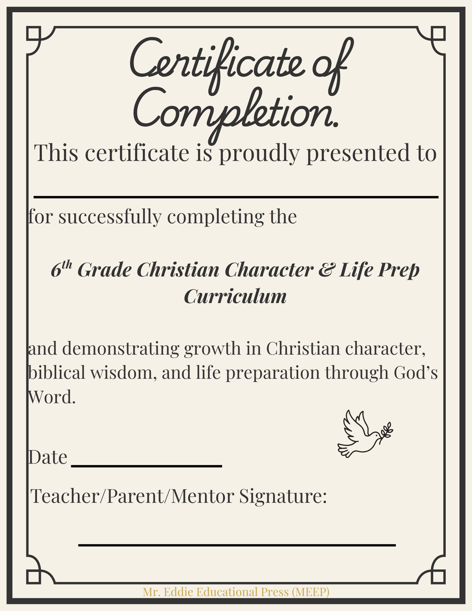 6th Grade Christian Character & Life Prep Curriculum