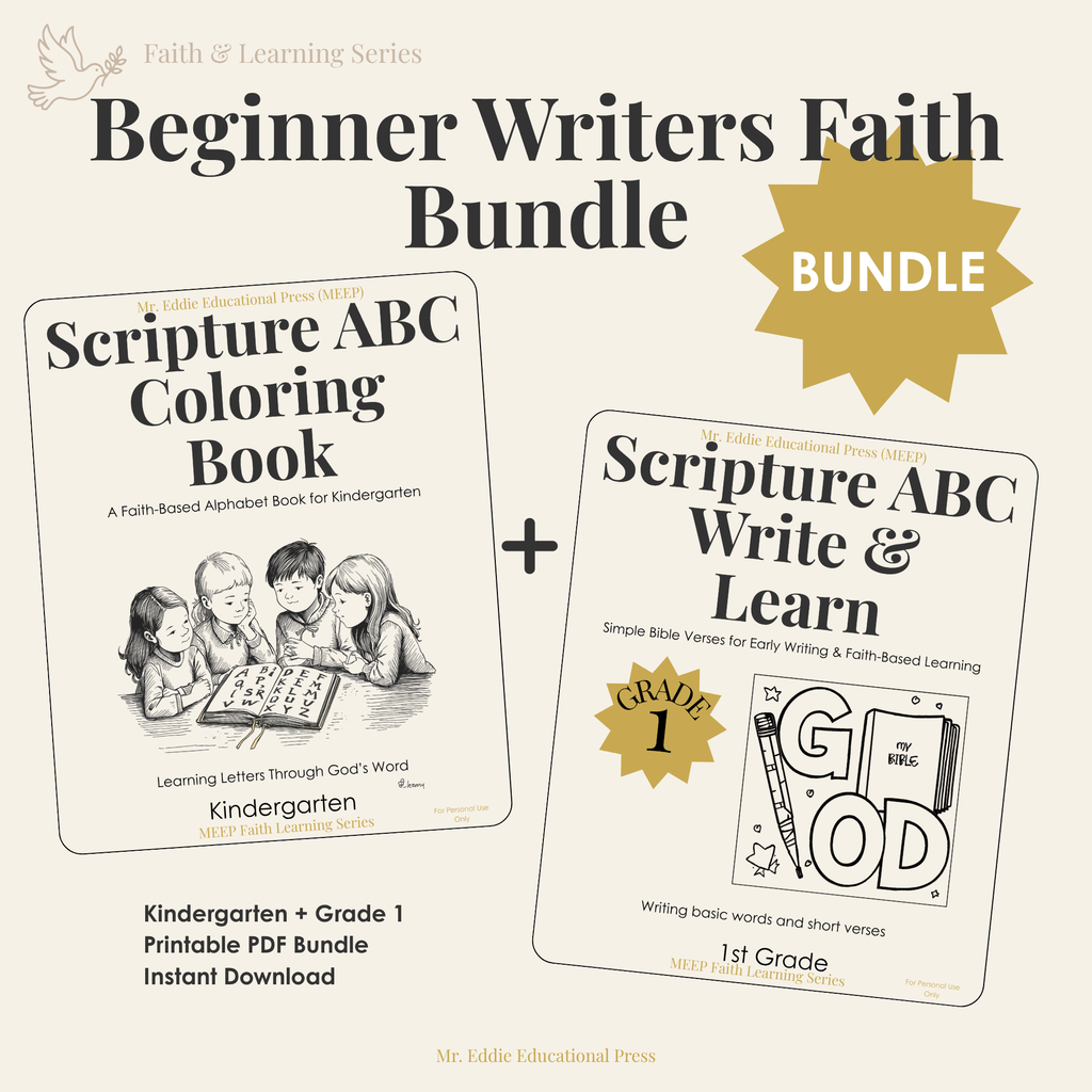 Beginner Writers Faith Bundle (Kindergarten + Grade 1) | Christian Alphabet Writing Workbook Bundle (Printable PDF)