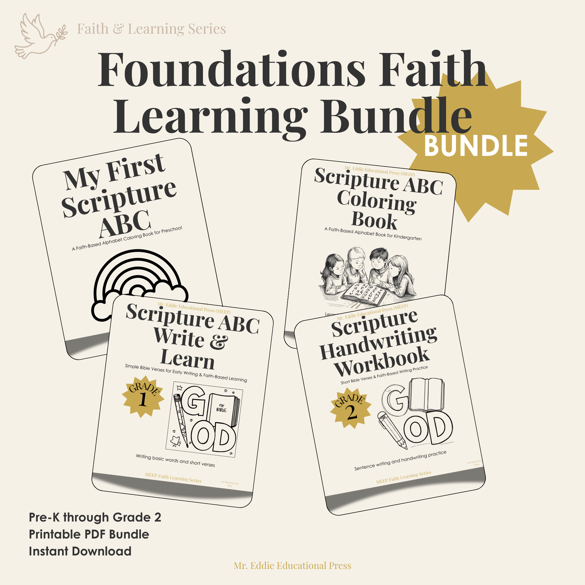 Christian Alphabet Worksheets for Preschool to 2nd Grade (Printable Learning Bundle)
