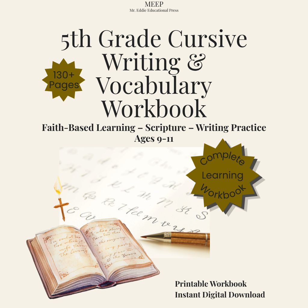 5th Grade Cursive Writing & Vocabulary Workbook (Faith-Based Learning)
