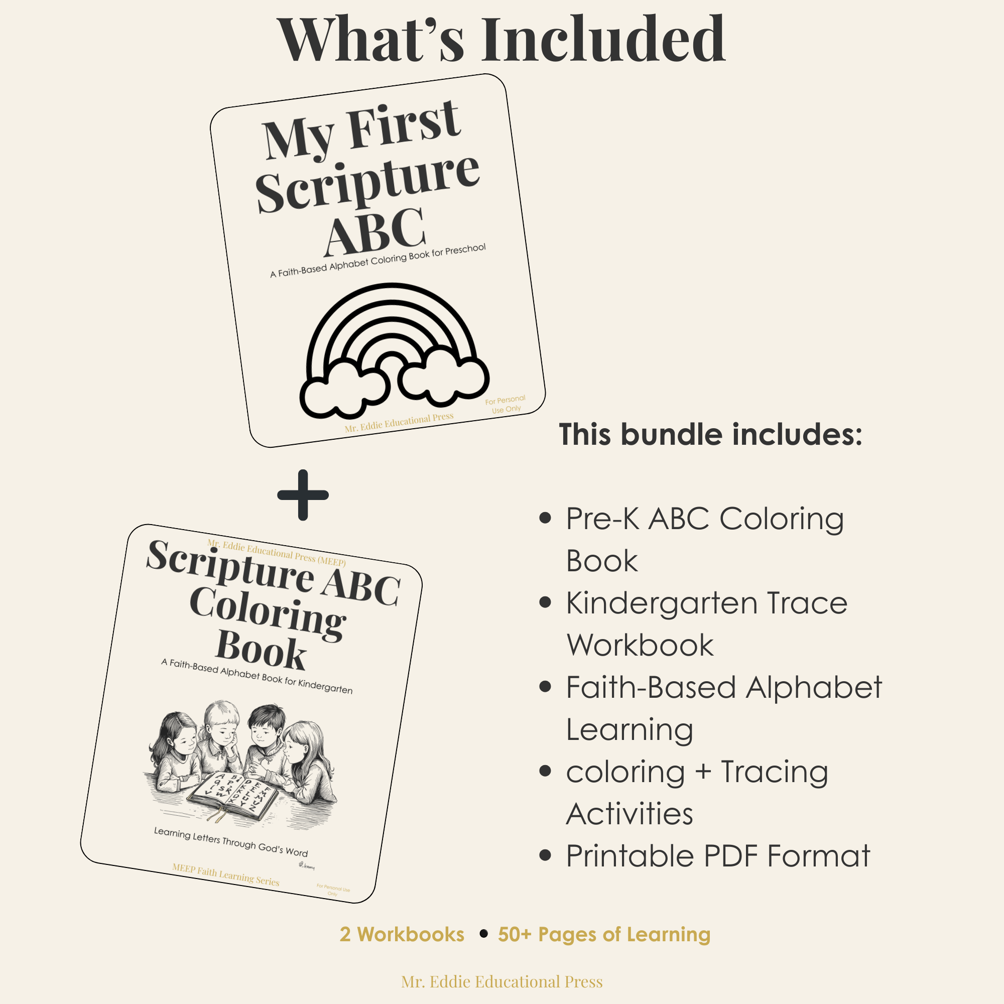 Early Learners Faith Bundle (Pre-K + Kindergarten) | Christian Alphabet Workbook Bundle (Printable PDF)