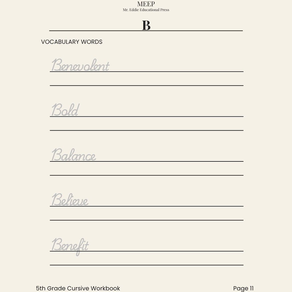 5th Grade Cursive Writing & Vocabulary Workbook (Faith-Based Learning)