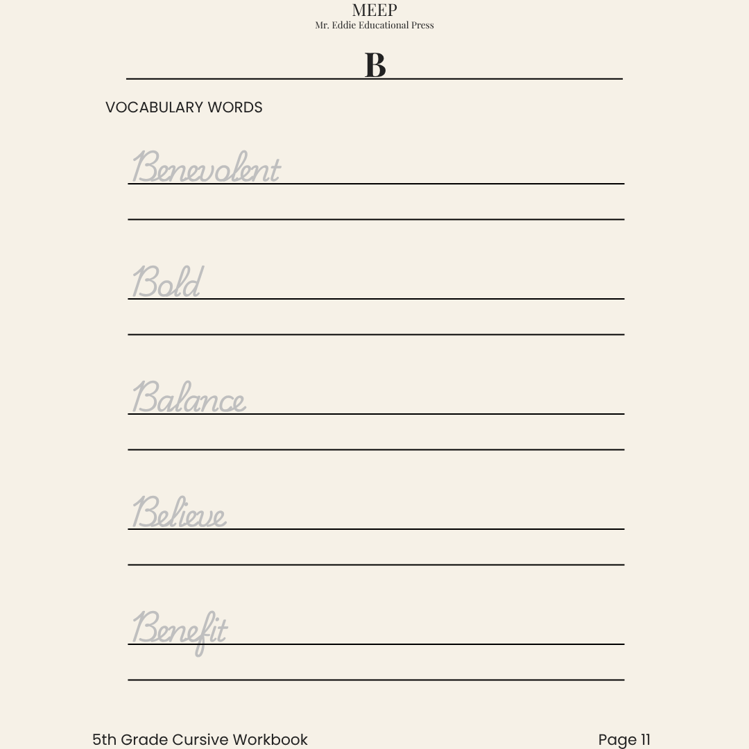 5th Grade Cursive Writing & Vocabulary Workbook (Faith-Based Learning)