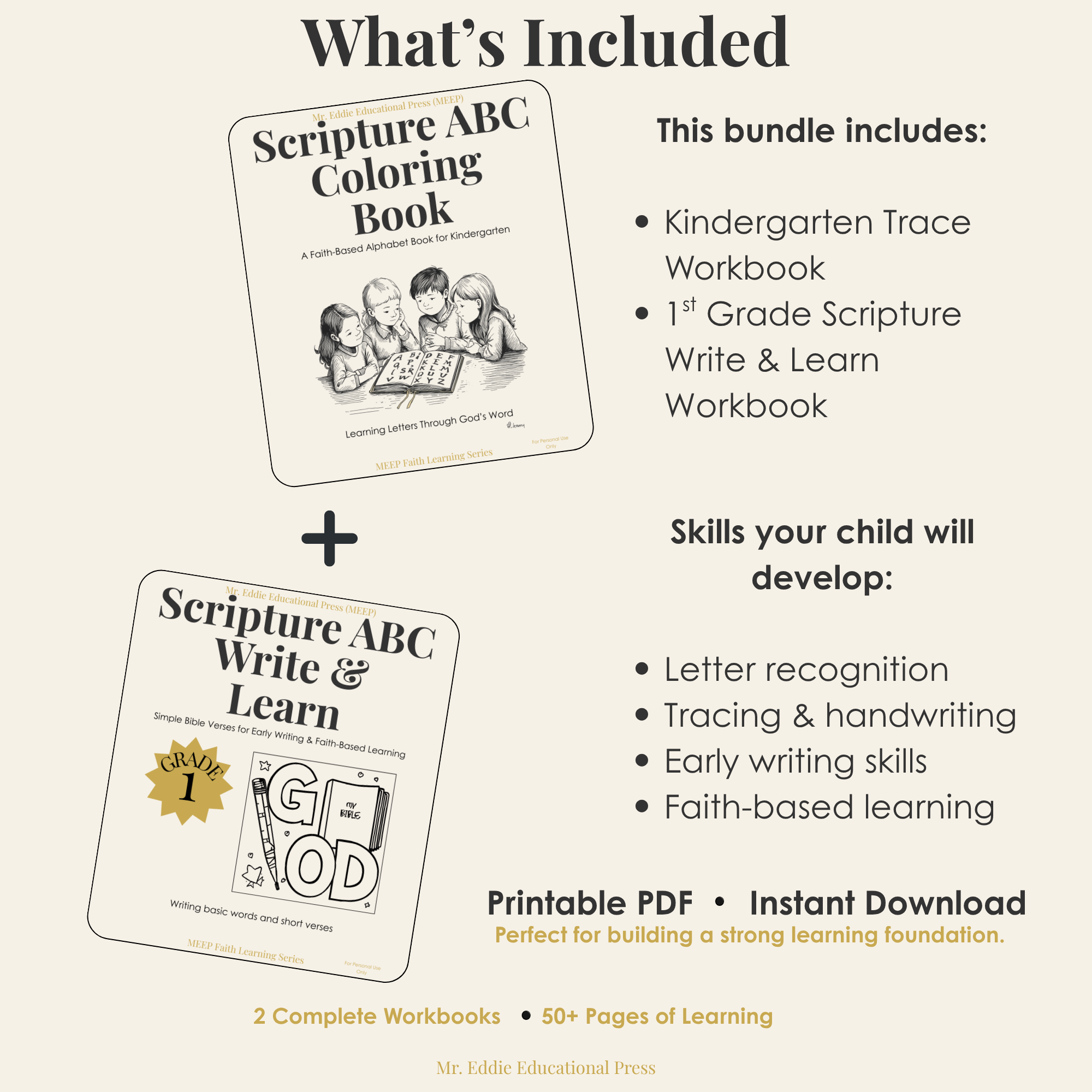 Beginner Writers Faith Bundle (Kindergarten + Grade 1) | Christian Alphabet Writing Workbook Bundle (Printable PDF)