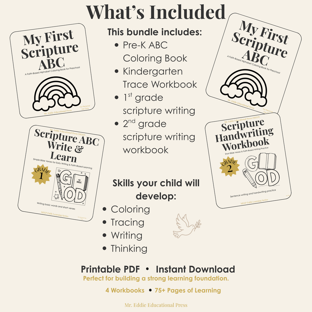 Christian Alphabet Worksheets for Preschool to 2nd Grade (Printable Learning Bundle)