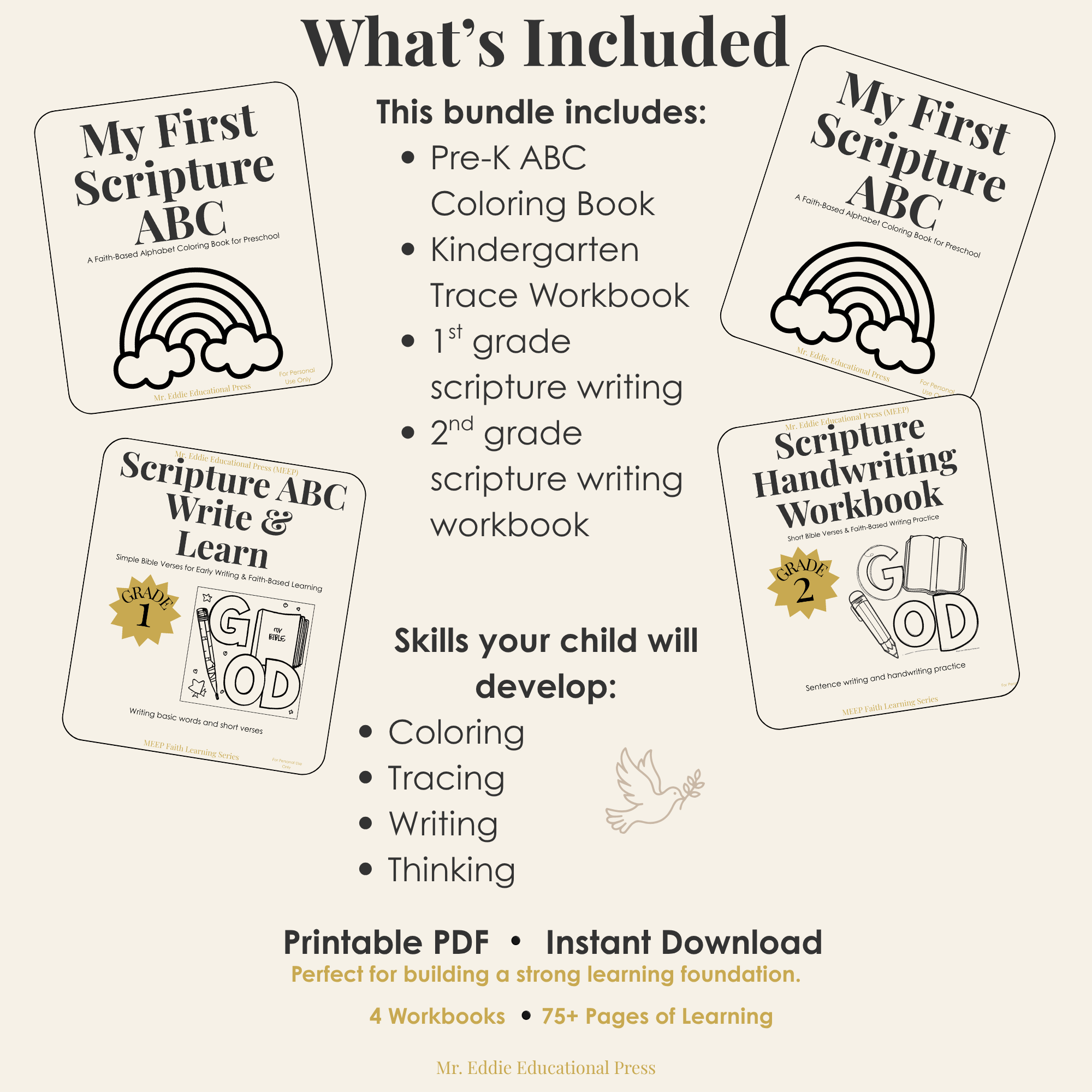 Christian Alphabet Worksheets for Preschool to 2nd Grade (Printable Learning Bundle)