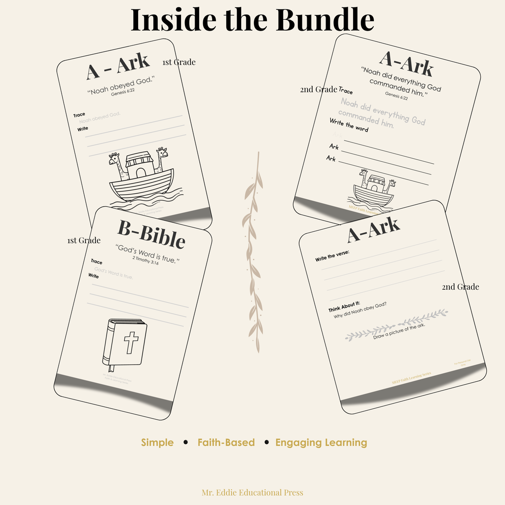 Faith-Based Writing Bundle (Grade 1 + Grade 2) | Christian Handwriting & Scripture Workbook Bundle (Printable PDF)