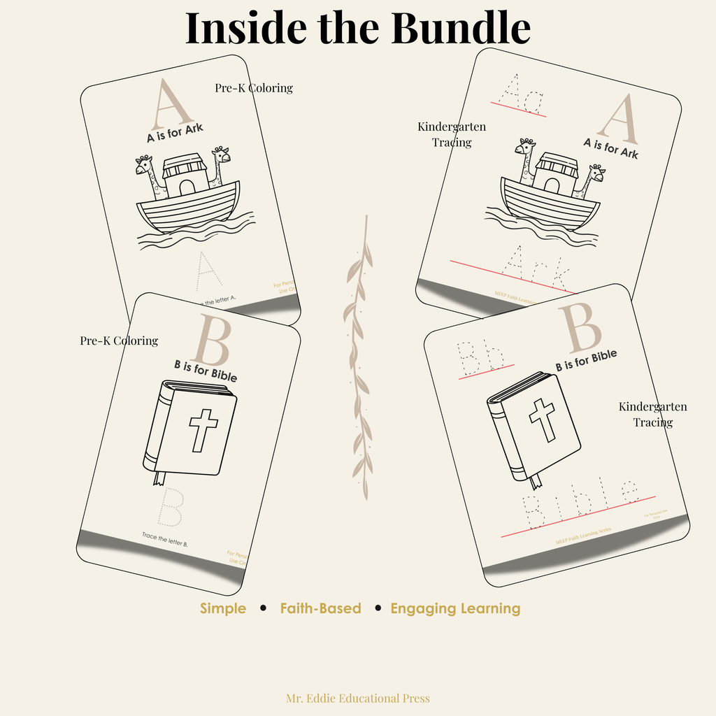 Early Learners Faith Bundle (Pre-K + Kindergarten) | Christian Alphabet Workbook Bundle (Printable PDF)