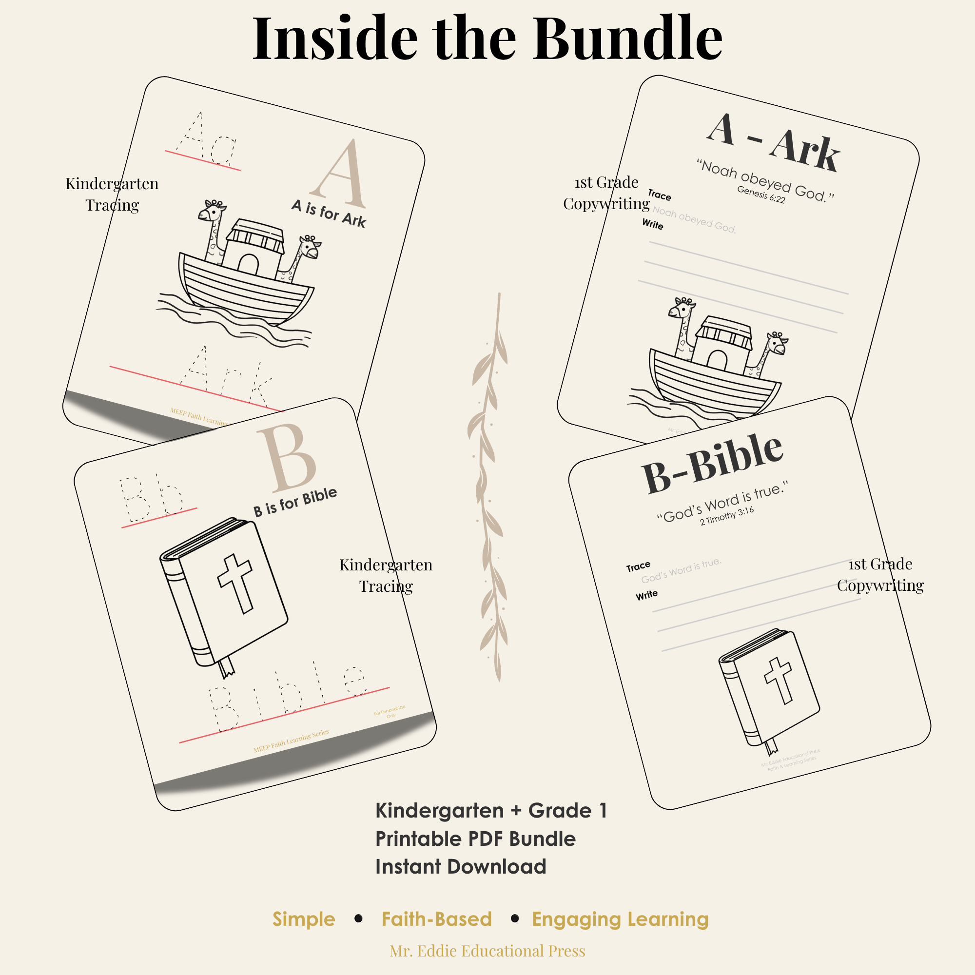 Beginner Writers Faith Bundle (Kindergarten + Grade 1) | Christian Alphabet Writing Workbook Bundle (Printable PDF)