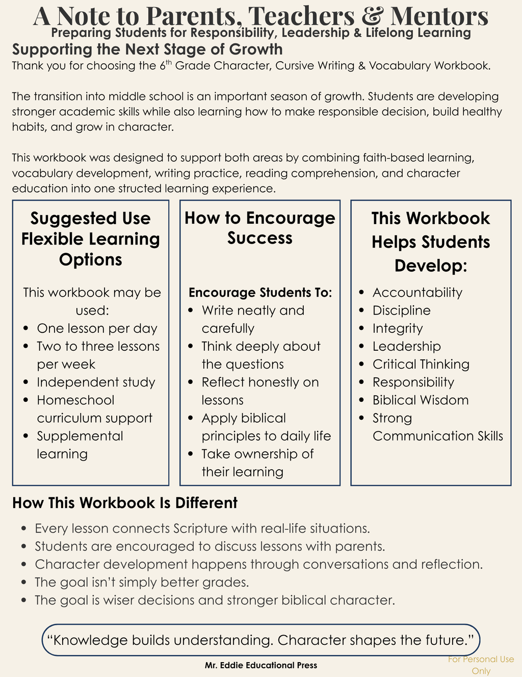 6th Grade Christian Character & Life Prep Curriculum