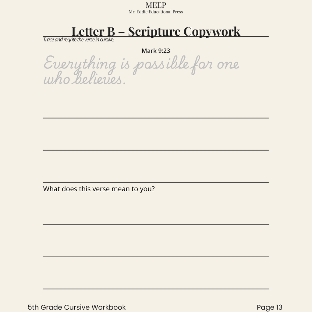 5th Grade Cursive Writing & Vocabulary Workbook (Faith-Based Learning)