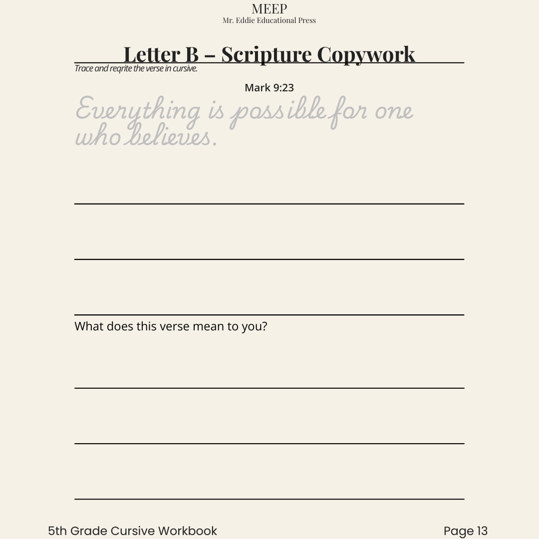 5th Grade Cursive Writing & Vocabulary Workbook (Faith-Based Learning)