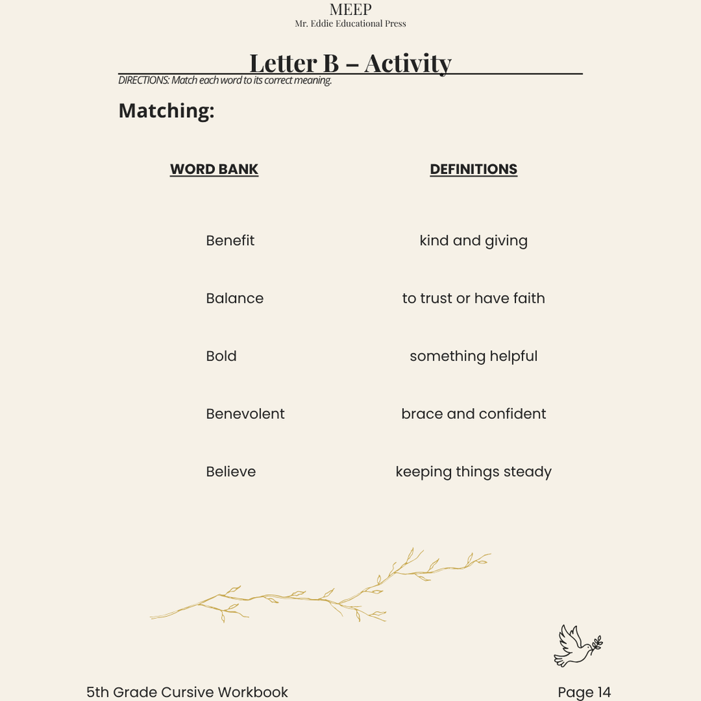 5th Grade Cursive Writing & Vocabulary Workbook (Faith-Based Learning)