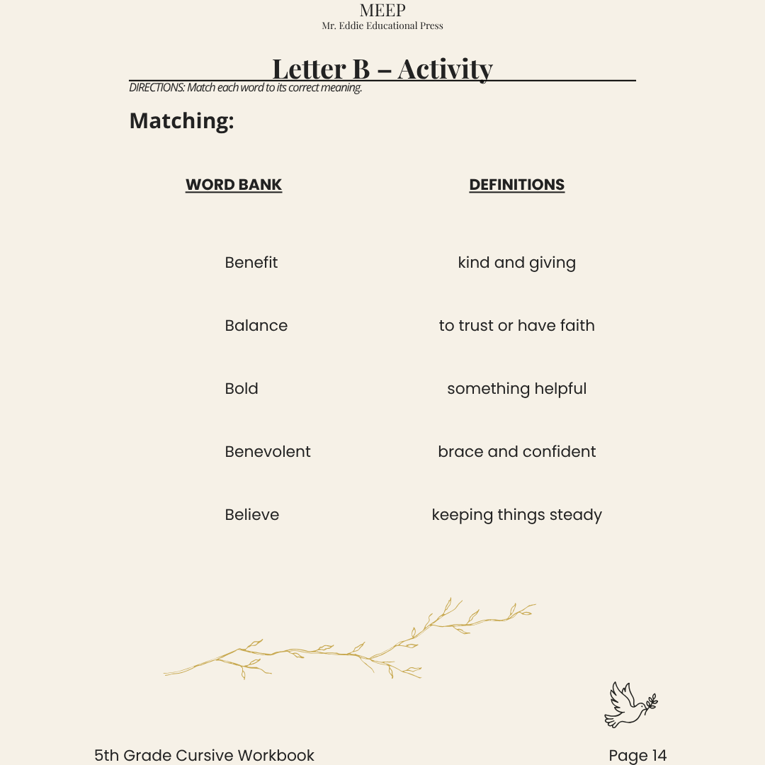 5th Grade Cursive Writing & Vocabulary Workbook (Faith-Based Learning)