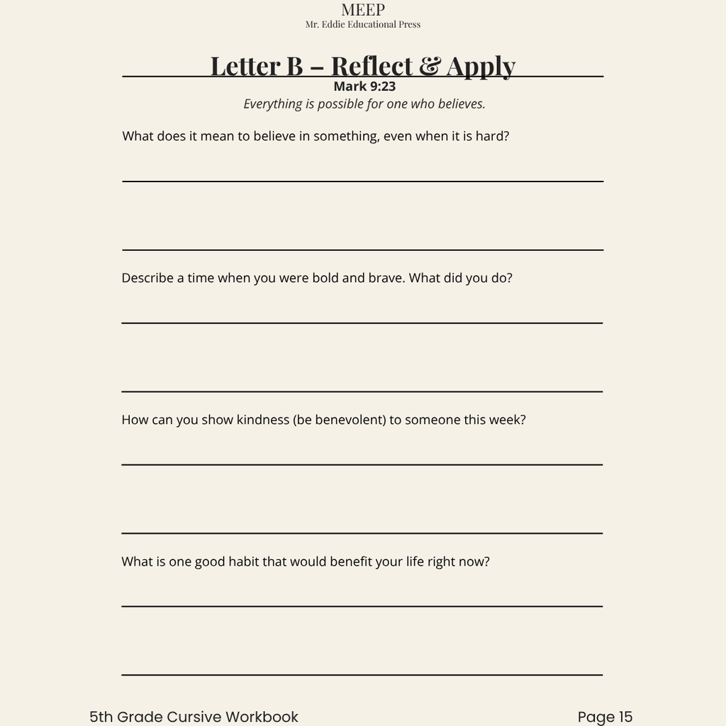 5th Grade Cursive Writing & Vocabulary Workbook (Faith-Based Learning)