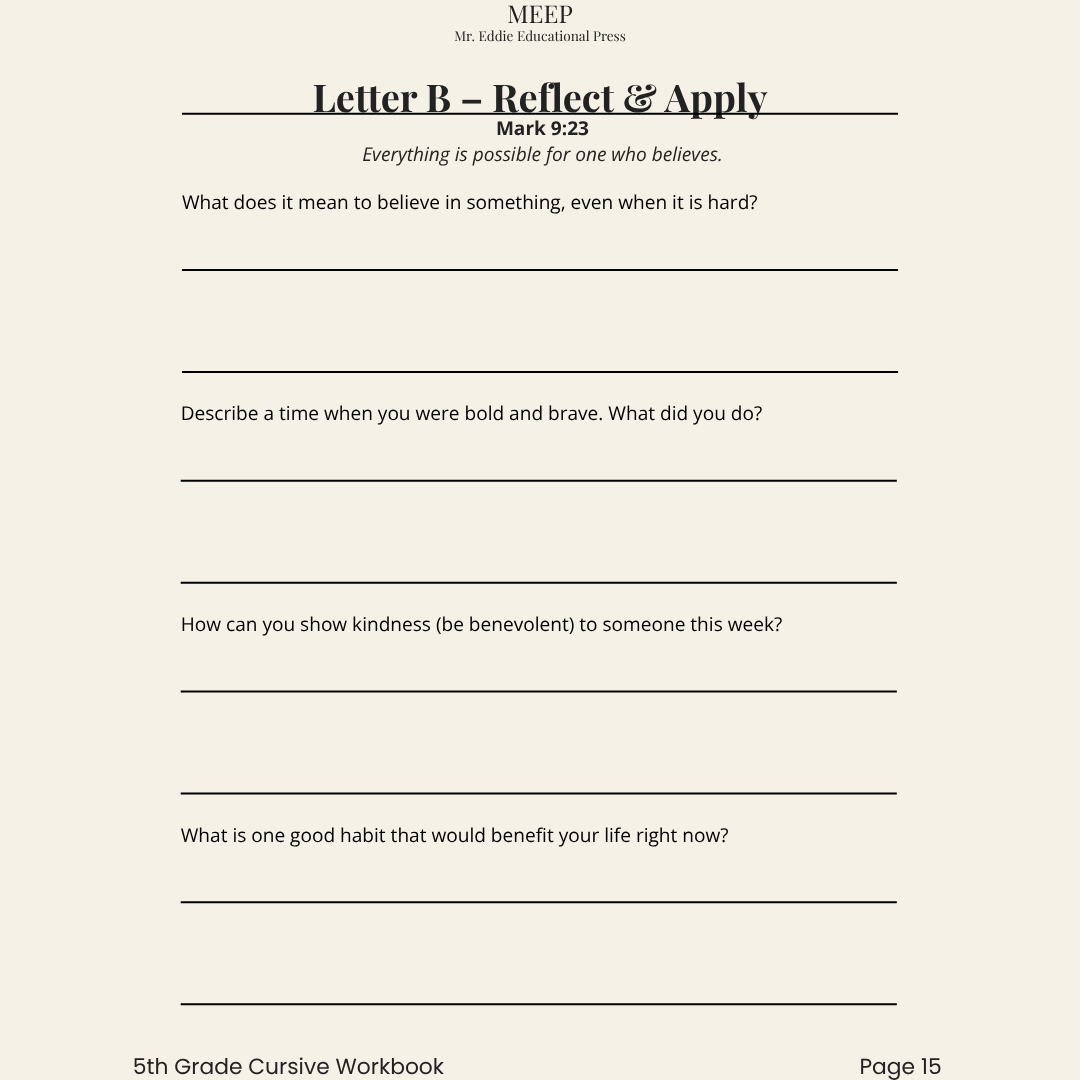 5th Grade Cursive Writing & Vocabulary Workbook (Faith-Based Learning)