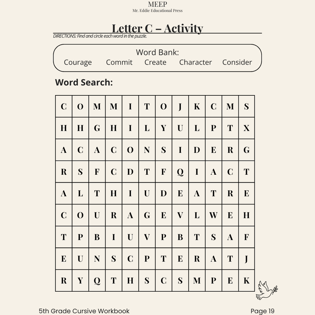 5th Grade Cursive Writing & Vocabulary Workbook (Faith-Based Learning)
