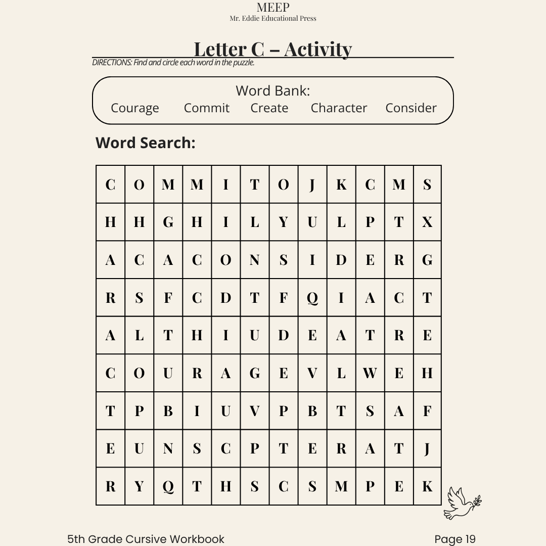 5th Grade Cursive Writing & Vocabulary Workbook (Faith-Based Learning)
