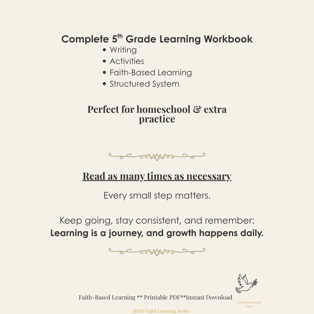 5th Grade Cursive Writing & Vocabulary Workbook (Faith-Based Learning)